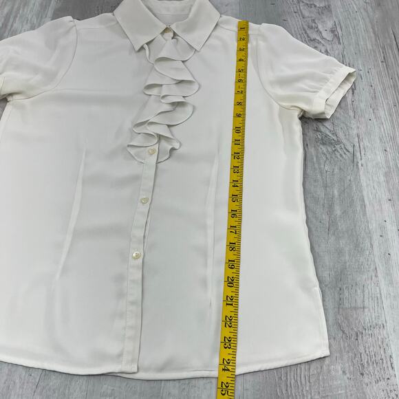 Pendleton White Ruffle Short Sleeve Sheer Button Collared Coquette Fairy Blouse - Picture 8 of 8